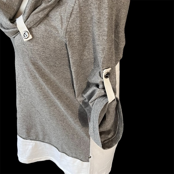 Neon Buddha Gray White Knit Tunic Cowl Neck Roll Tab Sleeves Tunic Xsmall - Picture 4 of 9